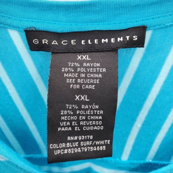 Womens Blue White Striped Tunic Top Size 2XL 3/4 Roll Tab Sleeve Grace Elements - Picture 6 of 12